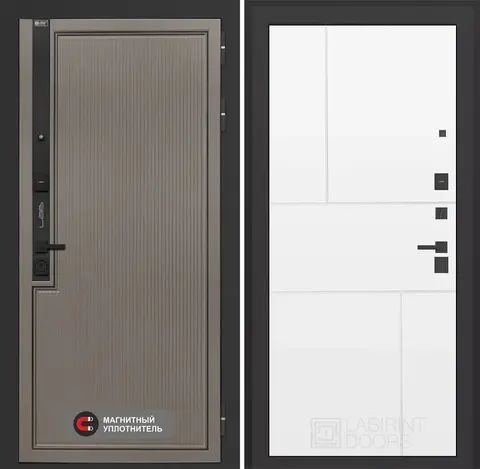 Входная дверь в квартиру Лабиринт с повышенной шумоизоляцией Лаб про 1 Велютто кофе 21 Белый софт