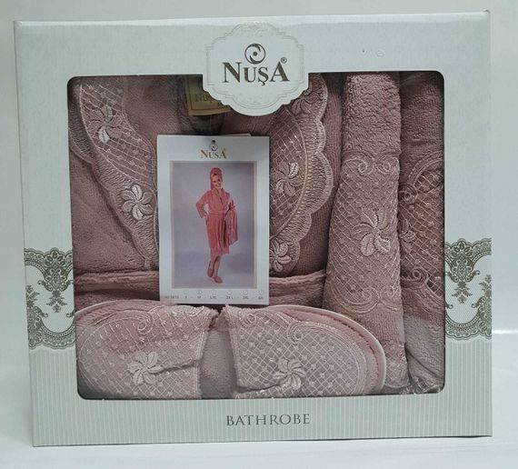 Халат женский с полотенцами и тапочками 3875  NUSA