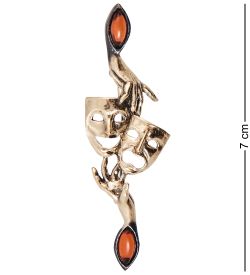 AM-3999 Брошь «Лицедейство» (латунь, янтарь)