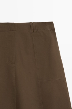 Massimo Dutti Хлопковая юбка миди, коричневый