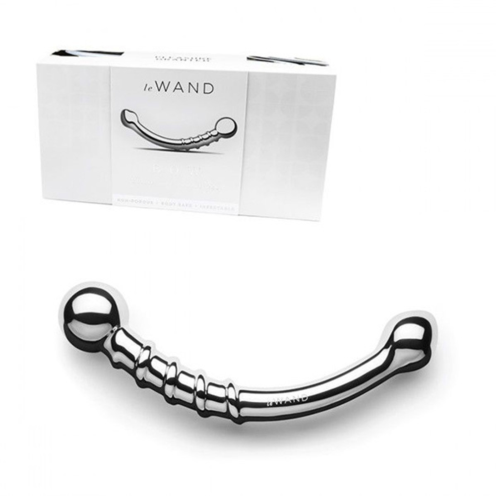Серебристый изогнутый фаллоимитатор 17,8см со спиралью Le Wand Bow Silver LW-022