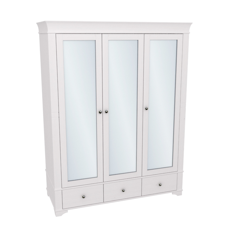 Шкаф 3х дверный с зеркальными дверями «Бейли» белый воск