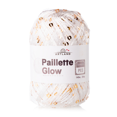 Добавочная нить п/э с пайетками, 25 гр, 140 м, белый с золотыми пайетками