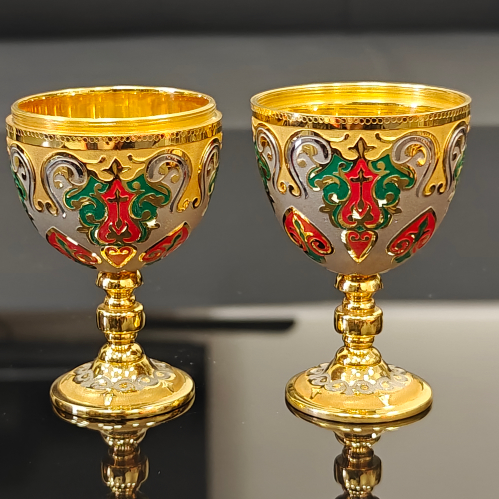 Сувенир Яйцо-рюмки "Узорное" с эмалью (златоустоуская гравюра)