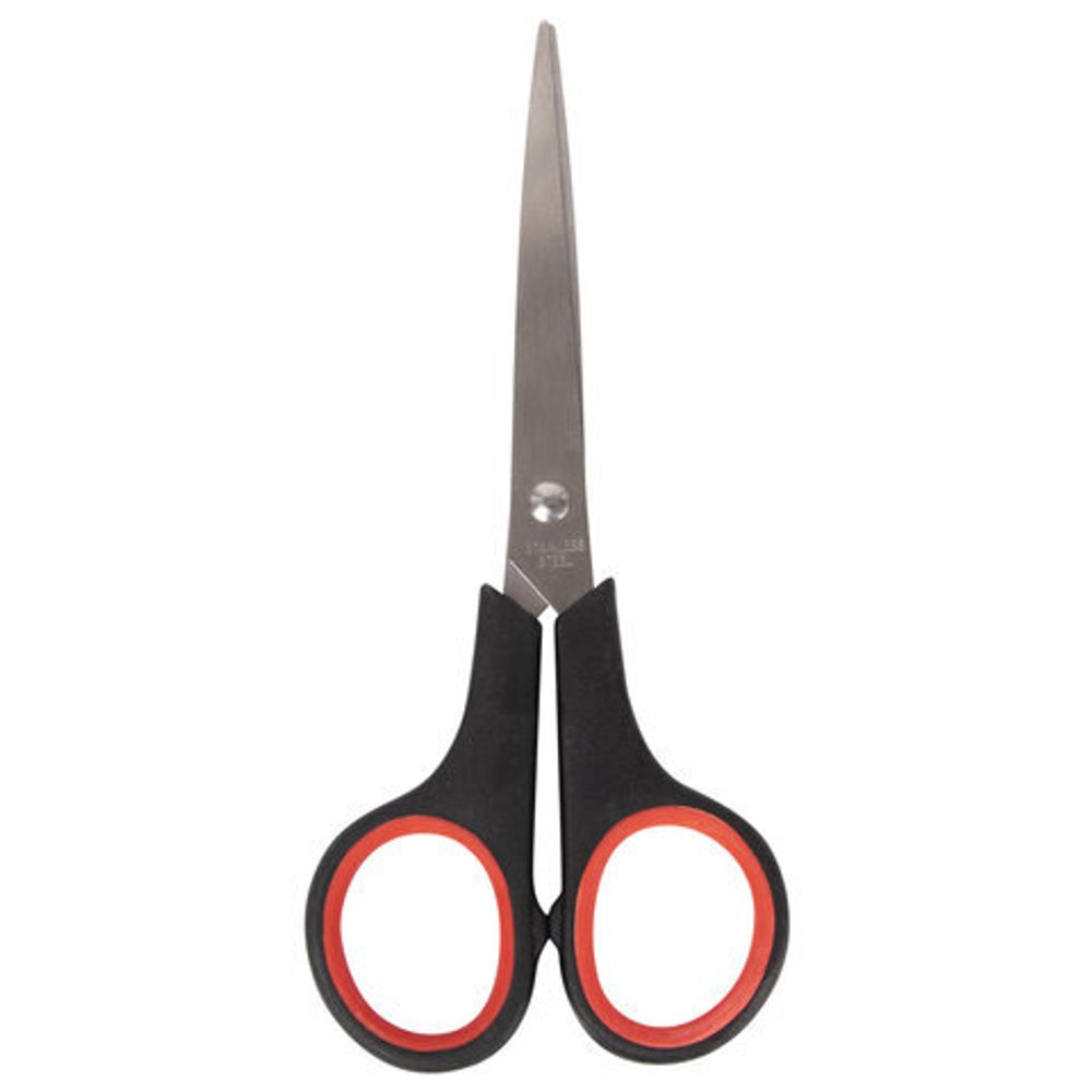 Ножницы STAFF EVERYDAY, 150 мм, бюджет, резиновые вставки, черно-красные, ПВХ чехол, 237497.