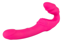 Розовый безремневой страпон с вибрацией
