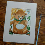 Картина акварельная авторская в паспарту 15х20 см на стену для интерьера "Медвежонок"