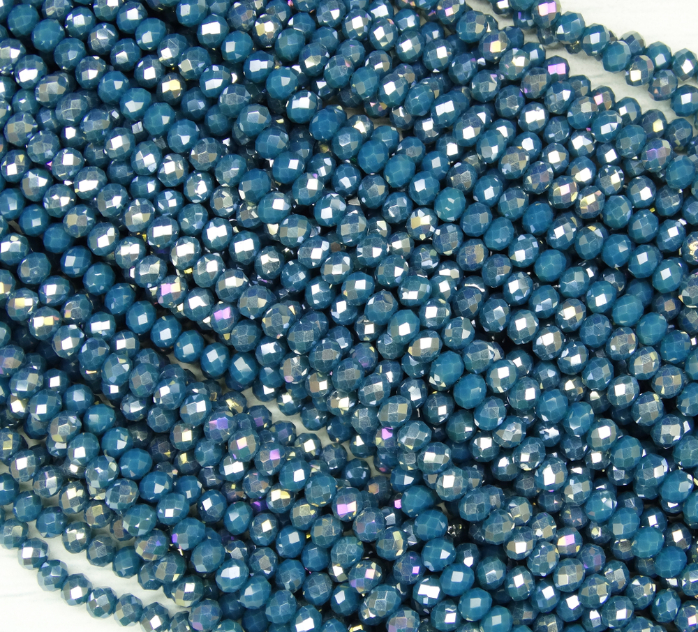 БН020ДС23 Хрустальные бусины "рондель", цвет: морская волна AB непрозр, 2х3 мм, кол-во: 95-100 шт.