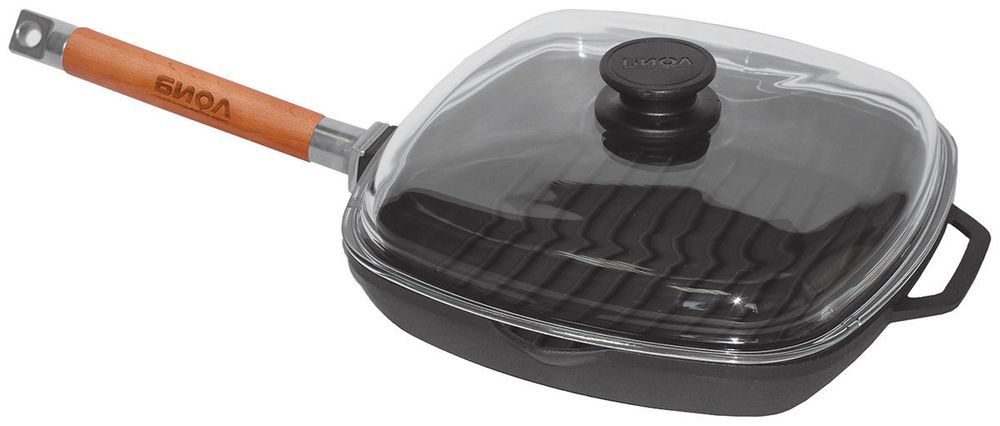 Сковорода-гриль Биол 1026С 26 см с крышкой, съемная ручка