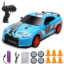 Радиоуправляемая машина для дрифта Nissan GT-R (19 см, 15 км/ч, сменные колеса, фишки) - SC24A08 голубая