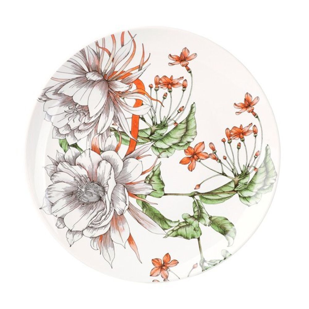 Фарфоровый обеденный сервиз Тропические цветы на 4 персоны MW413-II0115, 16 предметов, белый/декор