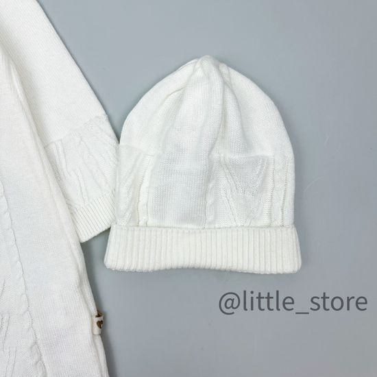 Комбинезон вязаный с шапочкой, Молочный