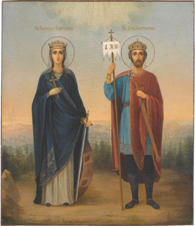 Икона святые Константин и Екатерина на дереве на левкасе