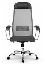 Кресло офисное МЕТТА "К-3" хром, ткань-сетка, сиденье и спинка регулируемые, светло-серое