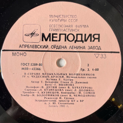 Винтажная виниловая пластинка LP Т. Вендрова В Стране Музыкальных Волшебников (Пластинка 2) (СССР 1982)