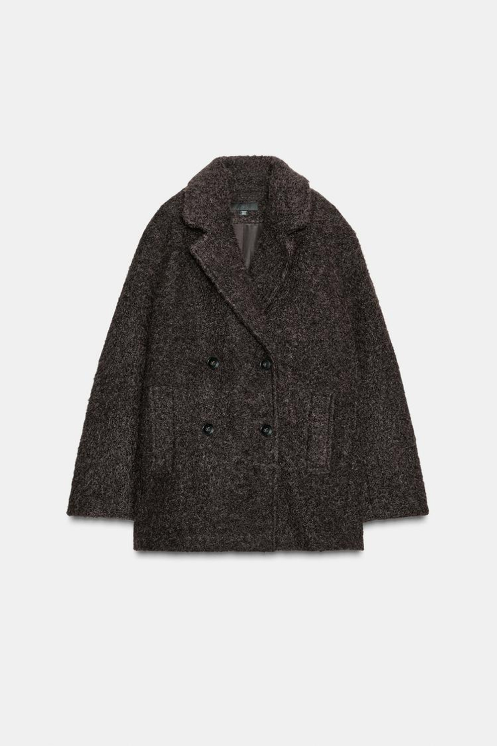 ZARA ПОЛУПАЛЬТО ИЗ БУКЛЕ, ТЕМНО-КОРИЧНЕВЫЙ