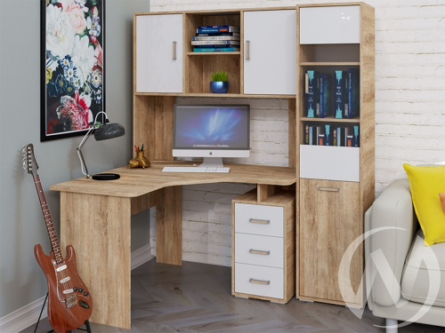Стол компьютерный КЛ-1.3 с пеналом (дуб баррик/белый жемчуг)