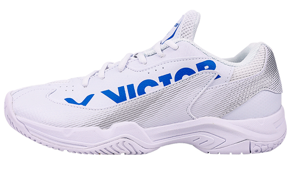 VICTOR Textile, Leather Slip Resistant Abrasion Resistant Low top Badminton Shoes Unisex White Blue