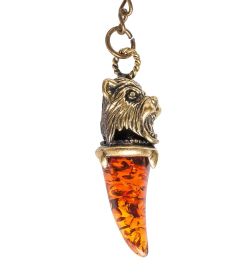 AM- 827 Брелок «Клык медведя» (латунь, янтарь)