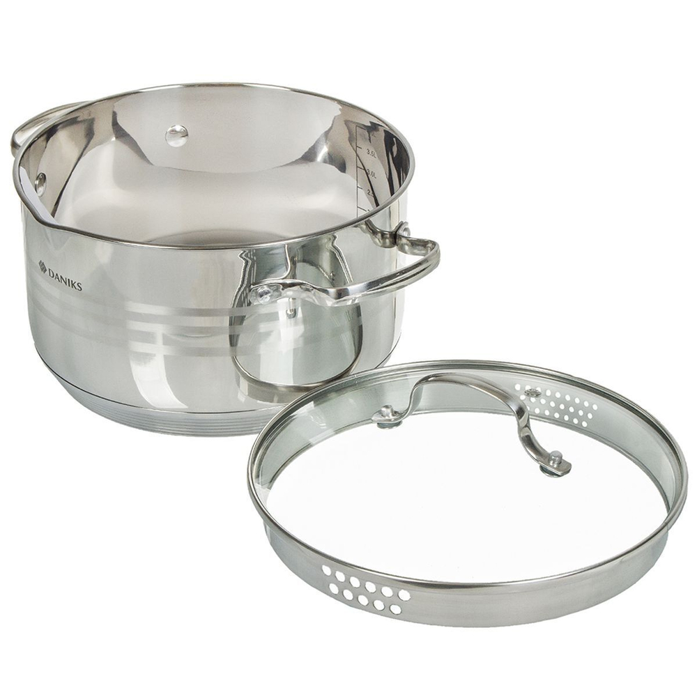 Кастрюля нерж, 4.75 л, с крыш, Daniks, Токио, SD-A87-22, индукц