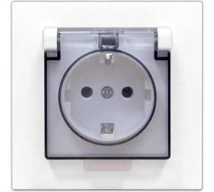 Розетка одноместная с прозрачной крышкой "UNIVersal"серия "Афина"с/з, с/у, 16А, 220В, белая (евросло