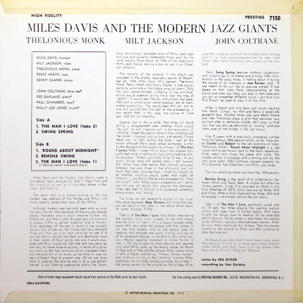Miles Davis / Miles Davis And The Modern Jazz Giants (LP)