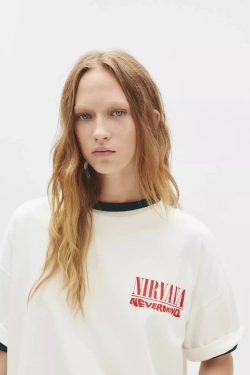 PULL&BEAR Футболка с принтом Nirvana, белый