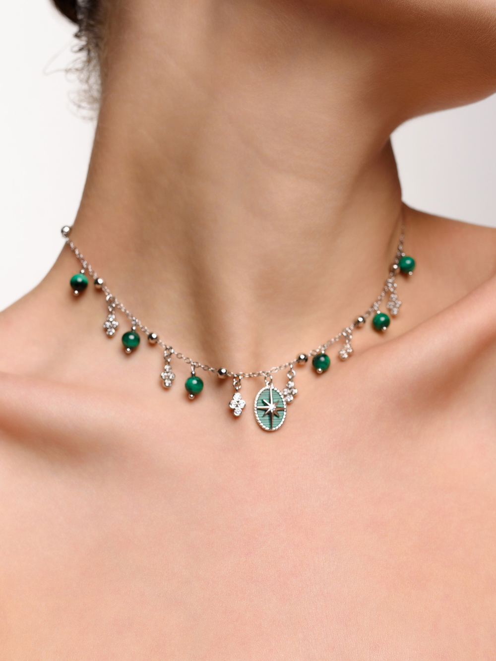 Чокер "Oval Green Star Malachite" Silver