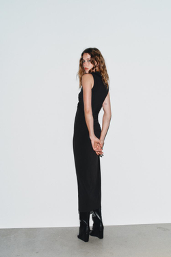 ZARA ПЛАТЬЕ СО СБОРКАМИ, ВЫРЕЗАМИ И БЛЕСТКАМИ, ЧЕРНЫЙ