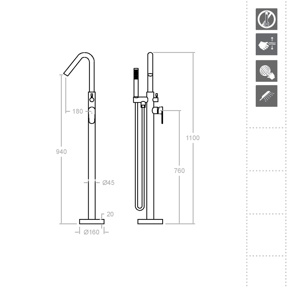 Напольный смеситель для ванны с душевым комплектом ALEXIA 368503DNC никель