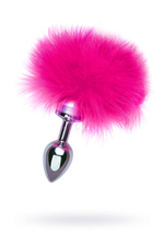 Малая металлическая серебряная пробка с розовой опушкой Toyfa (Цвет: серебряный с розовым)