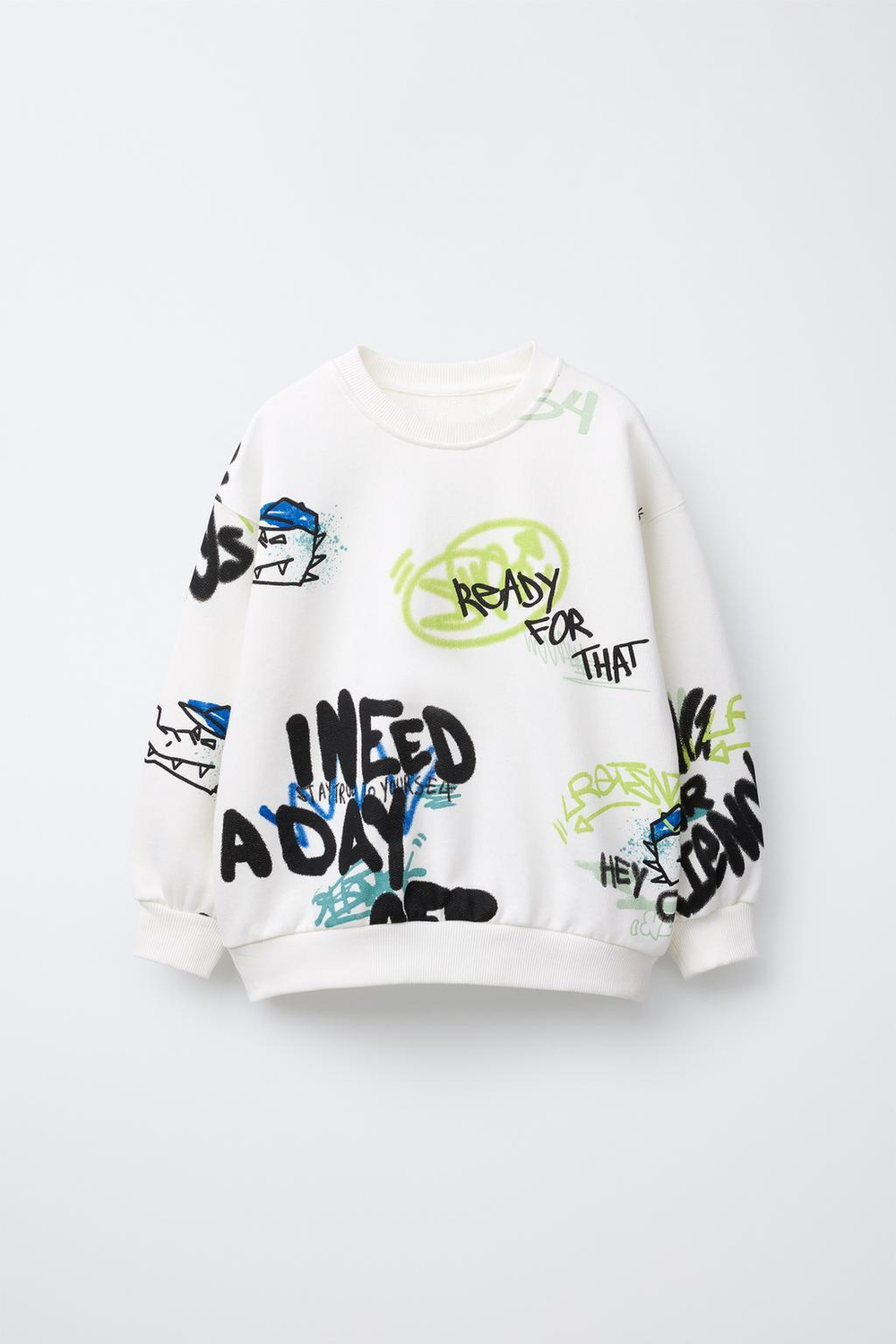 ZARA ТОЛСТОВКА С ПРИНТОМ «ГРАФФИТИ», ЖЕЛТОВАТО-БЕЛЫЙ