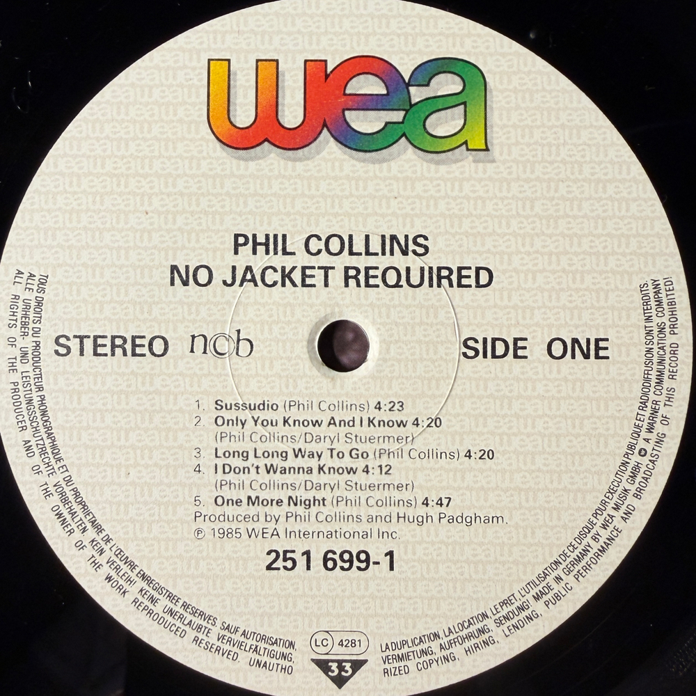 Виниловая пластинка Phil Collins ‎– No Jacket Required LP