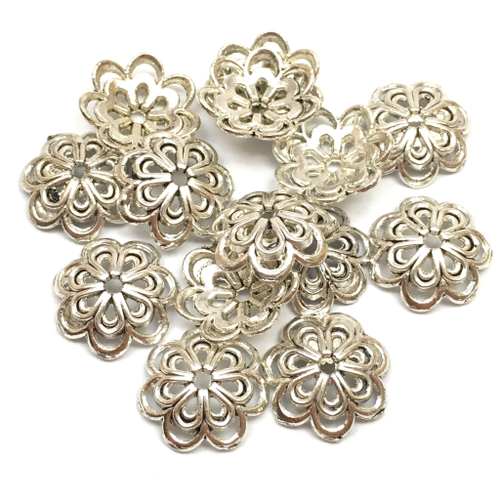 Шапочки для бусин 14х4 мм (10 шт), под серебро