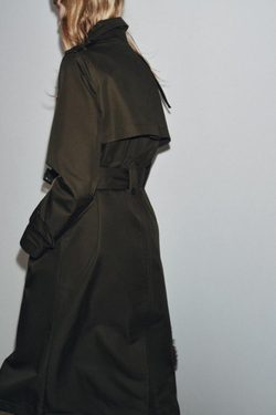ZARA ДВУБОРТНЫЙ ТРЕНЧ WATER REPELLENT — ZW COLLECTION, ТЕМНЫЙ ХАКИ