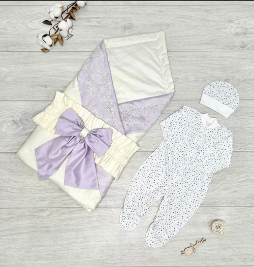 Комплект на выписку (лето, молочно - сиреневый)