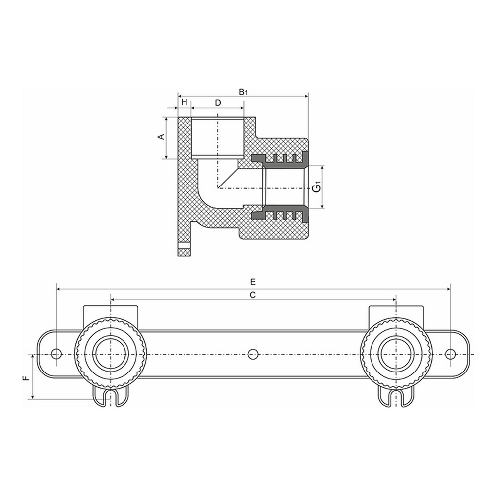 Уголок комб. вн 20х1/2'' с креплением двойной EVER® plast БЕЛЫЙ (Россия)