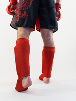 Защита голень-стопа эластичная ткань  TFG Союз ММА Red