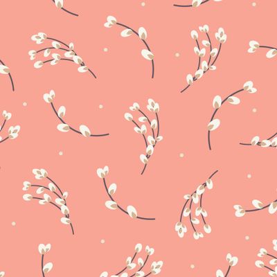 Верба на оранжевом фоне. Весенний пасхальный узор