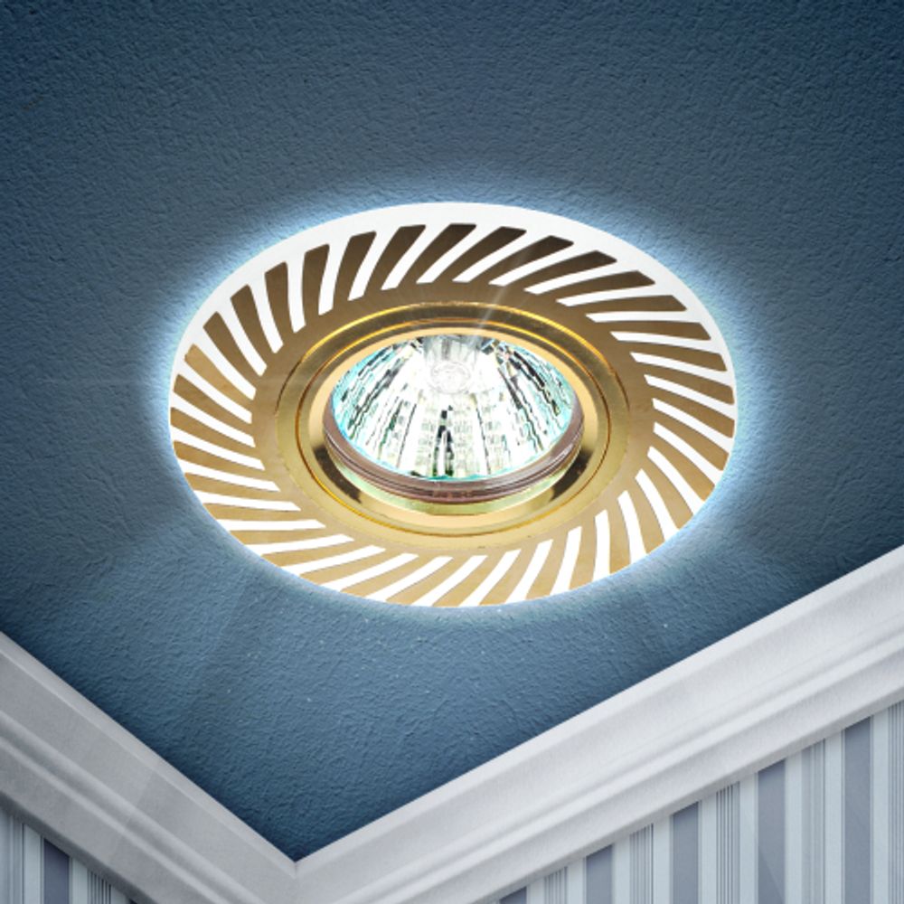 DK LD39 WH/GD /1 Светильник ЭРА декор cо светодиодной подсветкой MR16, белый/золото | Встраиваемые LED светильники