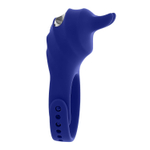 Синее эрекционное виброкольцо с клиторальной подушечкой и пультом ДУ Adjustable Fun Ring