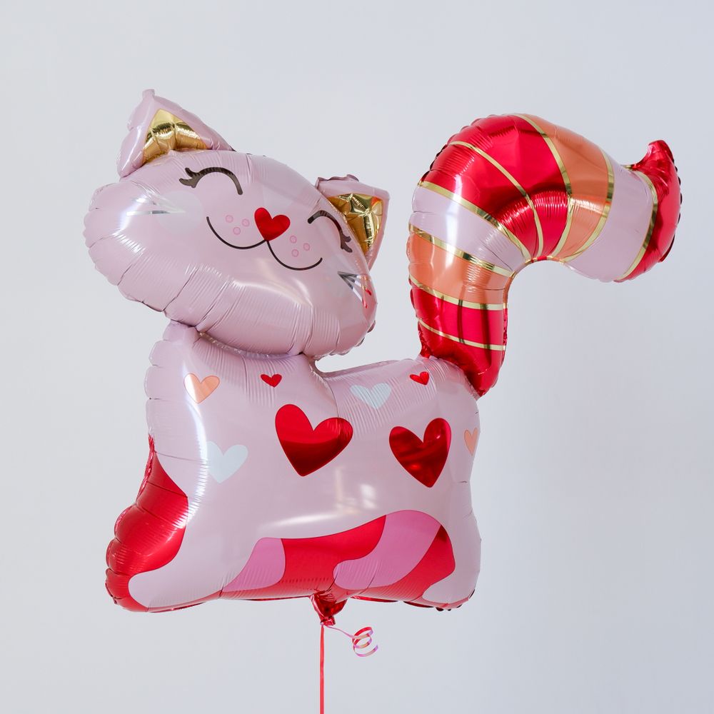 шар "Кошка влюбленная. Сердца, розовый" (AN), 31"/78 см х 26"/66 см  Изображение2