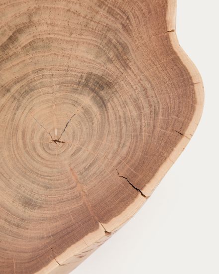 Журнальный столик Tavine из массива акации с выбеленной отделкой и черными стальными ножками Ø49 см