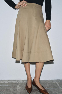 ZARA ЮБКА МИДИ ИЗ ГАБАРДИНА — ZW COLLECTION, ЖЕЛТО-КОРИЧНЕВЫЙ