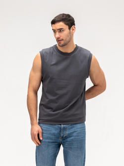 Майка мужская хлопковая на широких лямках. Графит