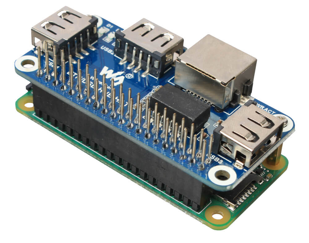 Плата расширения Ethernet / USB HUB HAT for Raspberry Pi, 1x RJ45, 3x USB