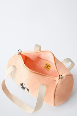 ZARA СУМКА-БОУЛИНГ ИЗ ФЛИСА FELIX THE CAT TM ©, КОРАЛЛОВО-КРАСНЫЙ