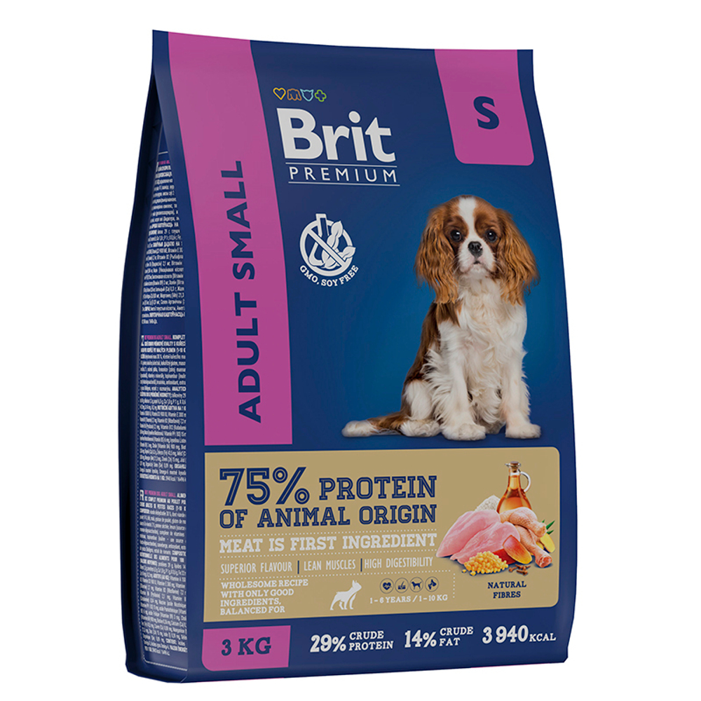 Сухой корм BRIT Premium Dog Adult Small с курицей 3кг,для собак мини пород (1-10 кг) 06.25