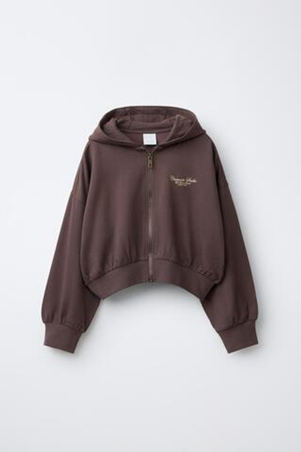 ZARA ХУДИ С РЕЛЬЕФНЫМ НАДПИСЬЮ, КОРИЧНЕВЫЙ