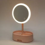 Зеркало настольное с подсветкой и органайзером «Beauty», цвет розовый, USB, 35*18см